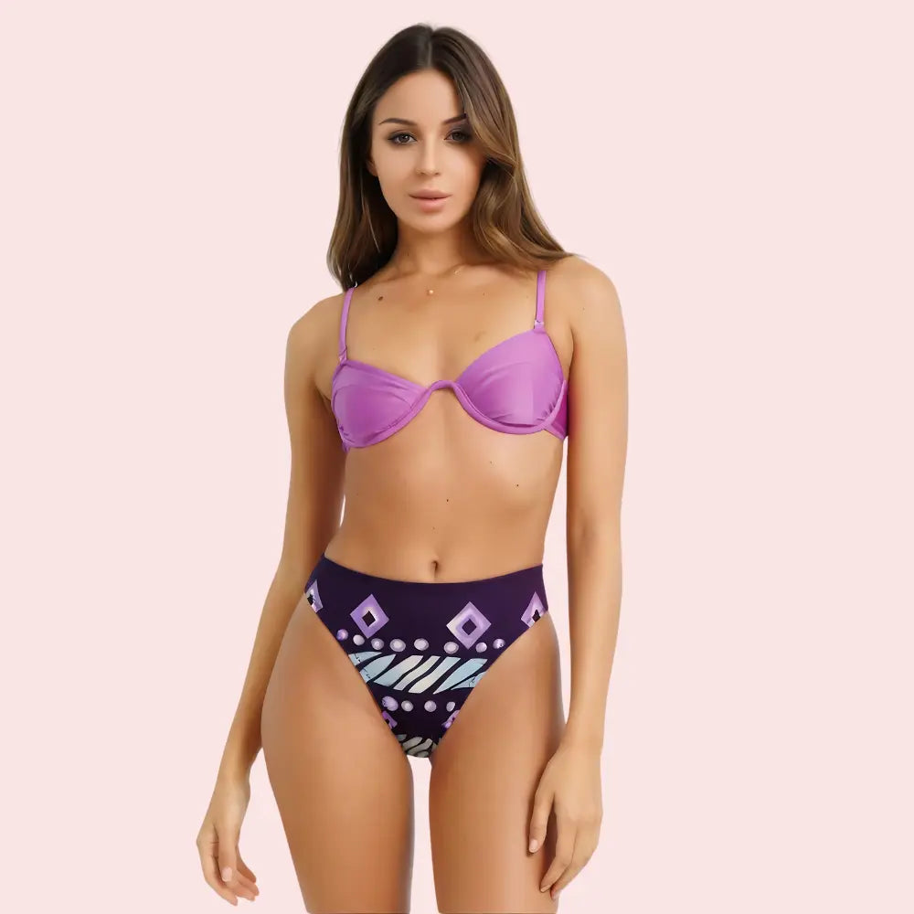 High-Waisted Tribal Geometric Print Bikini Bottom (Bottom Only) Snazzyway